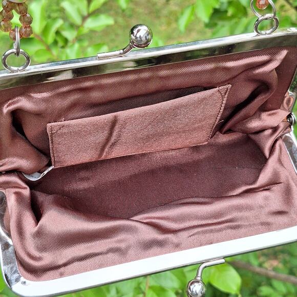 Handbeaded Sequin Kiss Lock Mini Purse Beaded Handle Floral Embellished Handbag - Picture 10 of 15